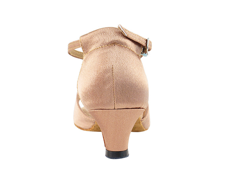 Ladies Cuban Heel 1620 Brown Satin