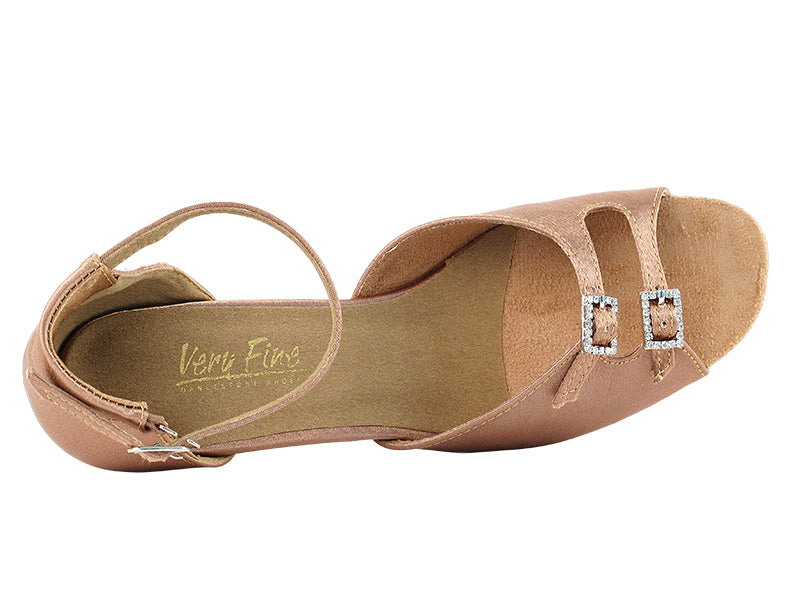 Ladies Cuban Heel 1620 Brown Satin