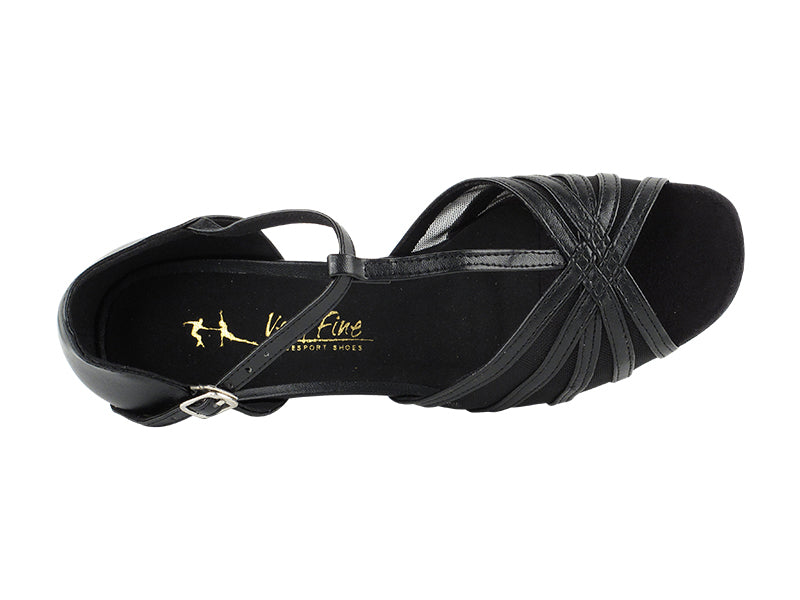 Ladies Flat Heel 16612FT Black Leather/Black Mesh