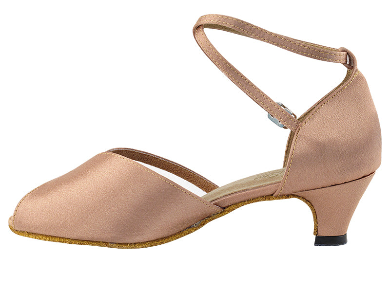 Ladies Cuban Heel 6018 Brown Satin/Flesh Mesh