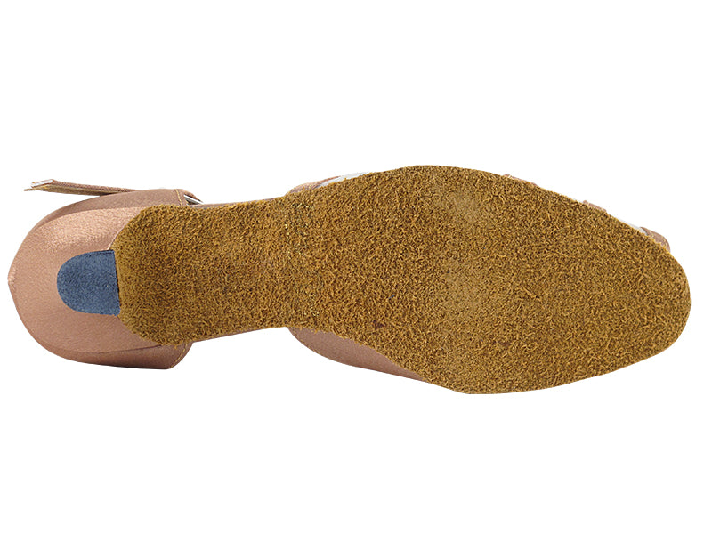 Ladies Cuban Heel 6018 Brown Satin/Flesh Mesh
