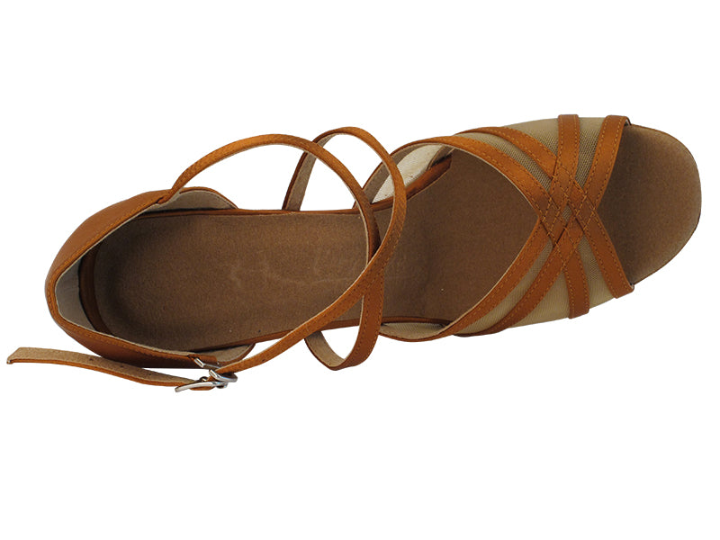 Ladies Rhythm/Latin SERA1605 Dark Tan Satin/Flesh Mesh