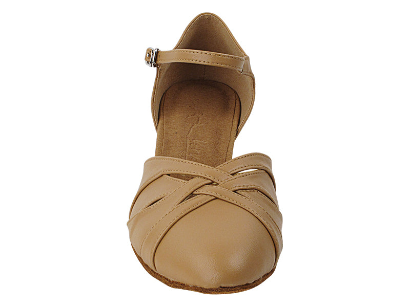 Ladies Cuban Heel SERA3542 Beige Brown Leather