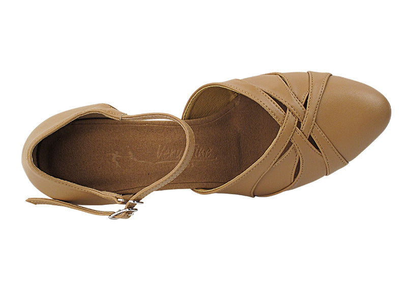 Ladies Cuban Heel SERA3542 Beige Brown Leather