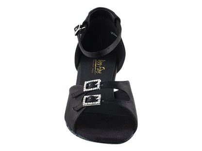 Ladies Cuban Heel 1620 Black Satin