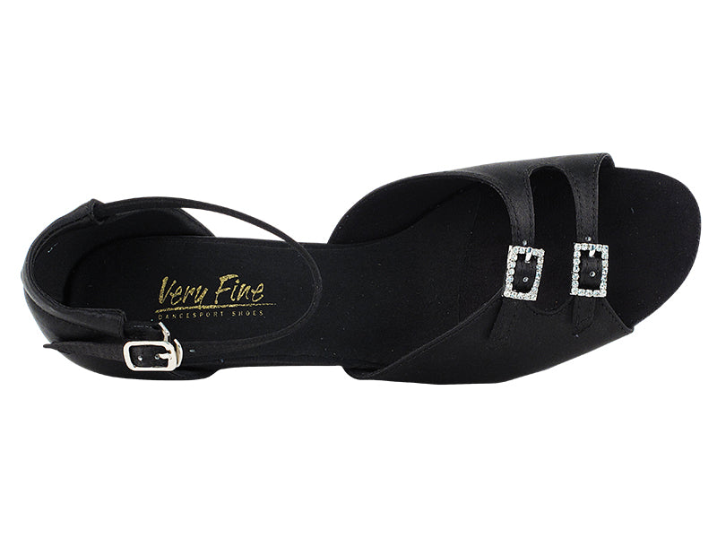 Ladies Cuban Heel 1620 Black Satin
