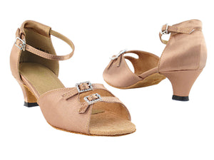 Ladies Cuban Heel 1620 Brown Satin