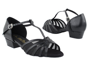 Ladies Flat Heel 16612FT Black Leather/Black Mesh