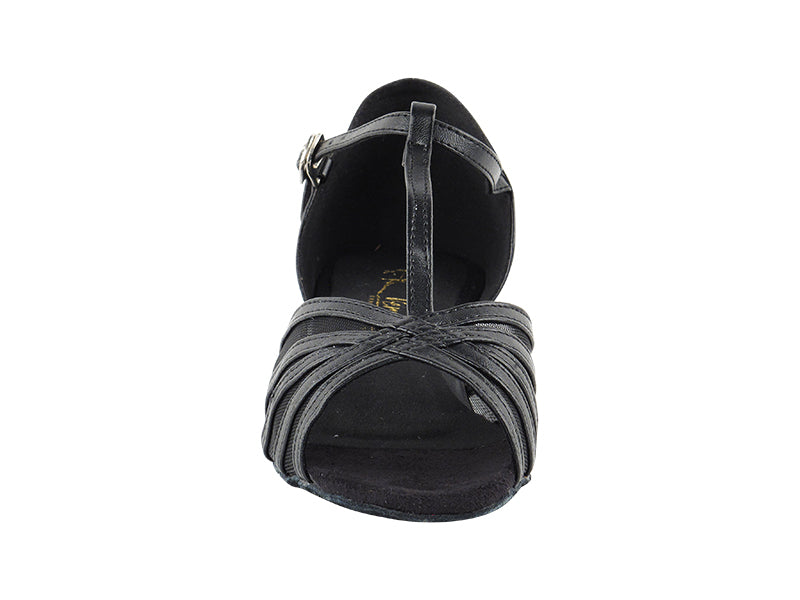 Ladies Flat Heel 16612FT Black Leather/Black Mesh