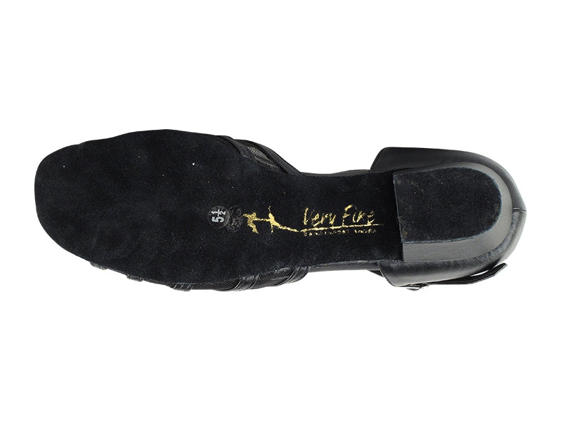 Ladies Flat Heel 16612FT Black Leather/Black Mesh