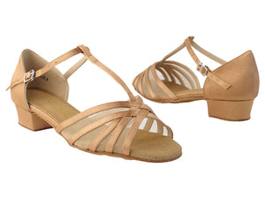 Ladies Flat Heel 16612FT Tan Satin/Flesh Mesh
