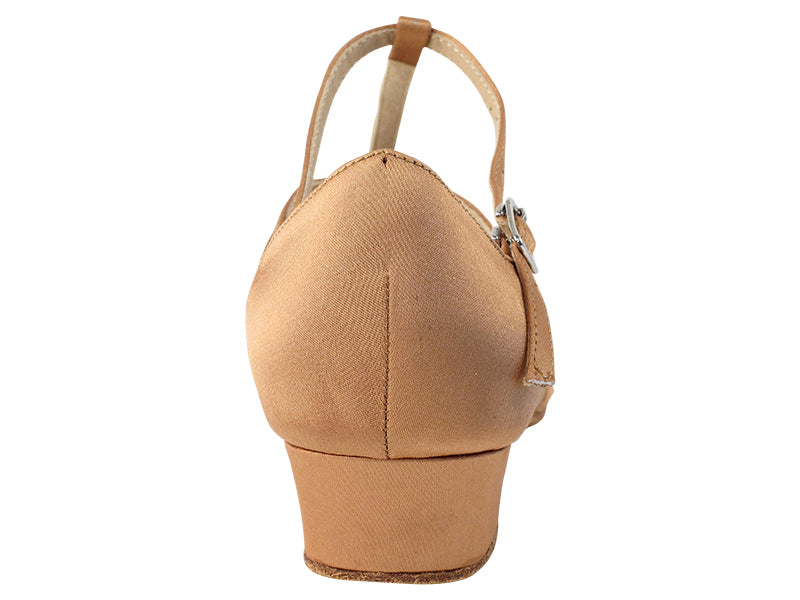 Ladies Flat Heel 16612FT Tan Satin/Flesh Mesh