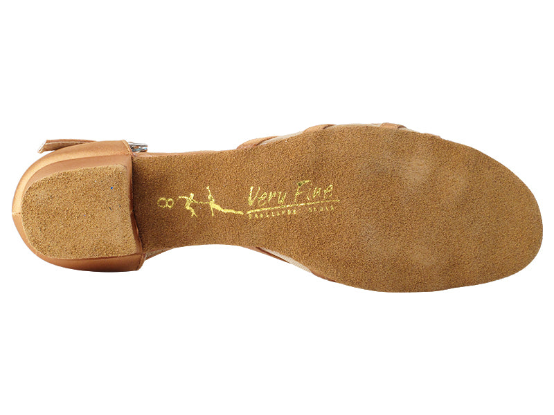 Ladies Flat Heel 16612FT Tan Satin/Flesh Mesh
