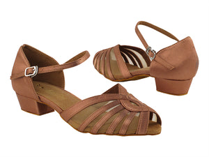 Ladies Flat Heel 2719FT Tan Satin/ Flesh Mesh