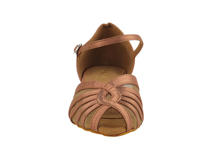 Ladies Flat Heel 2719FT Tan Satin/ Flesh Mesh