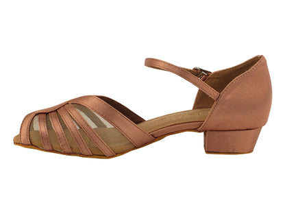 Ladies Flat Heel 2719FT Tan Satin/ Flesh Mesh
