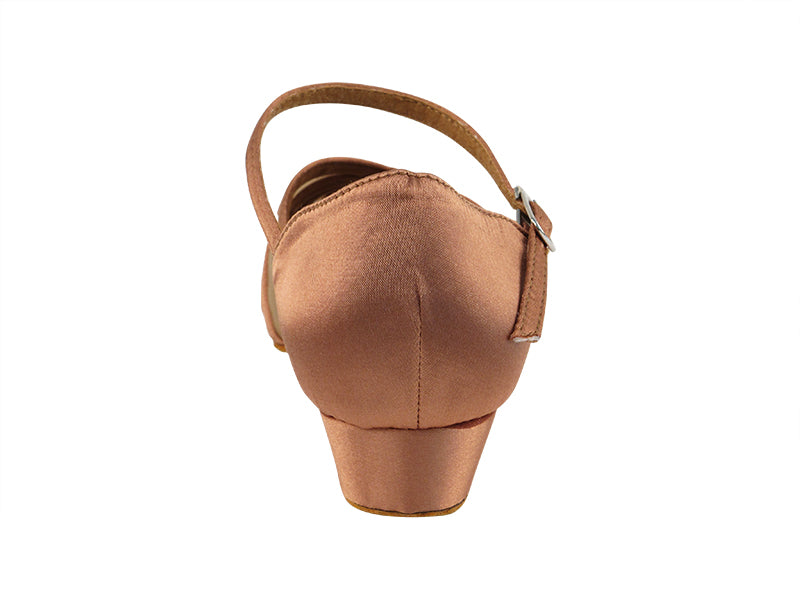 Ladies Flat Heel 2719FT Tan Satin/ Flesh Mesh