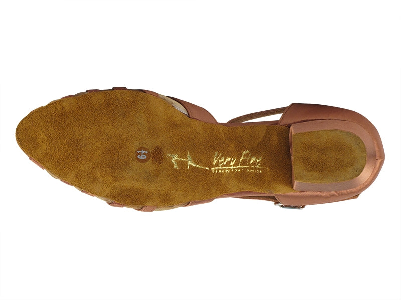 Ladies Flat Heel 2719FT Tan Satin/ Flesh Mesh