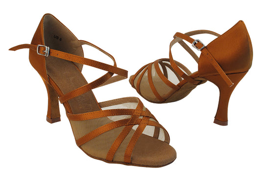 Ladies Rhythm/Latin SERA1605 Dark Tan Satin/Flesh Mesh