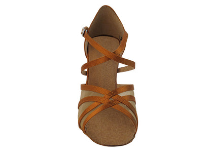 Ladies Rhythm/Latin SERA1605 Dark Tan Satin/Flesh Mesh