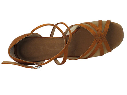 Ladies Rhythm/Latin SERA1605 Dark Tan Satin/Flesh Mesh