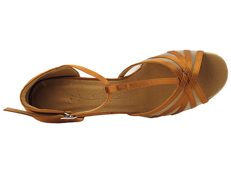 Ladies Rhythm and Latin SERA16612 Dark Tan Satin/Flesh Mesh